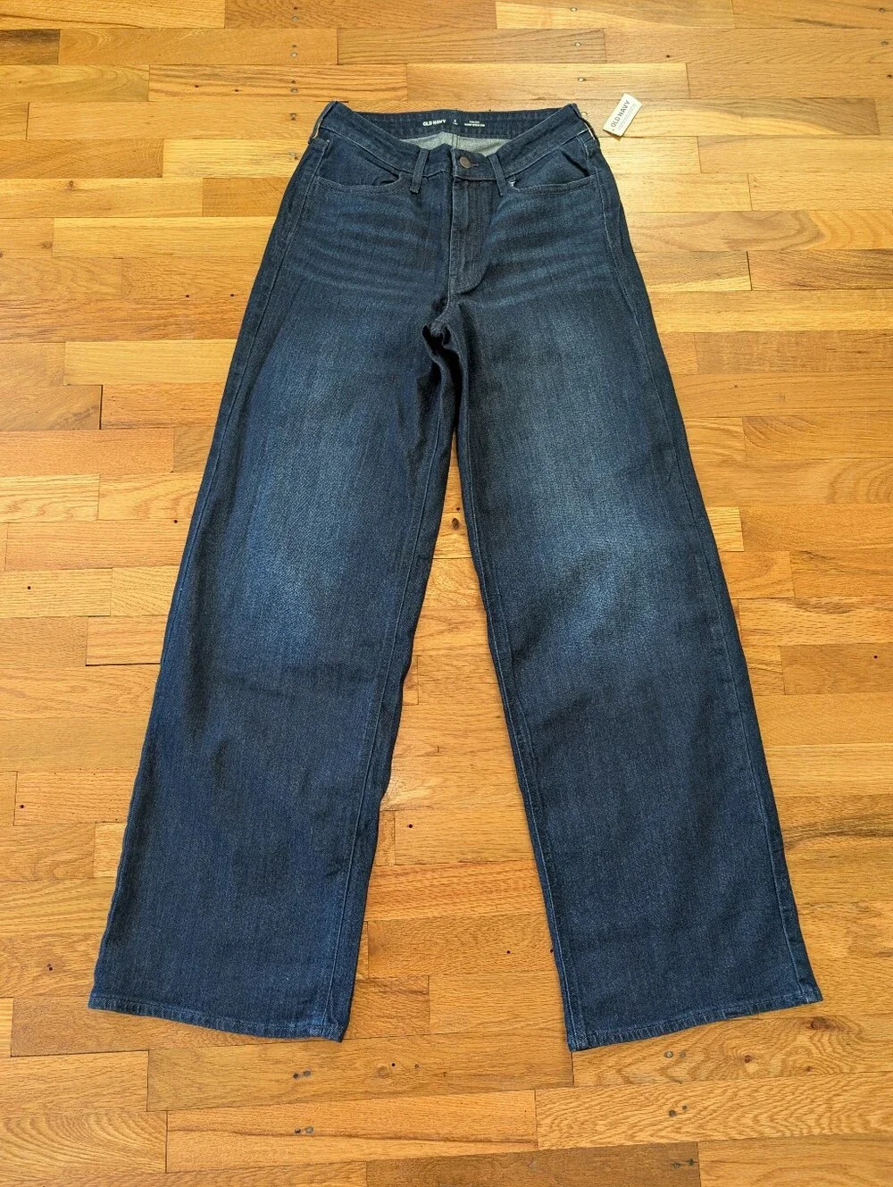 NWT Old Navy High-Rise WOW Wide-Leg Dark Blue Jeans-Tall - Picture 1 of 6